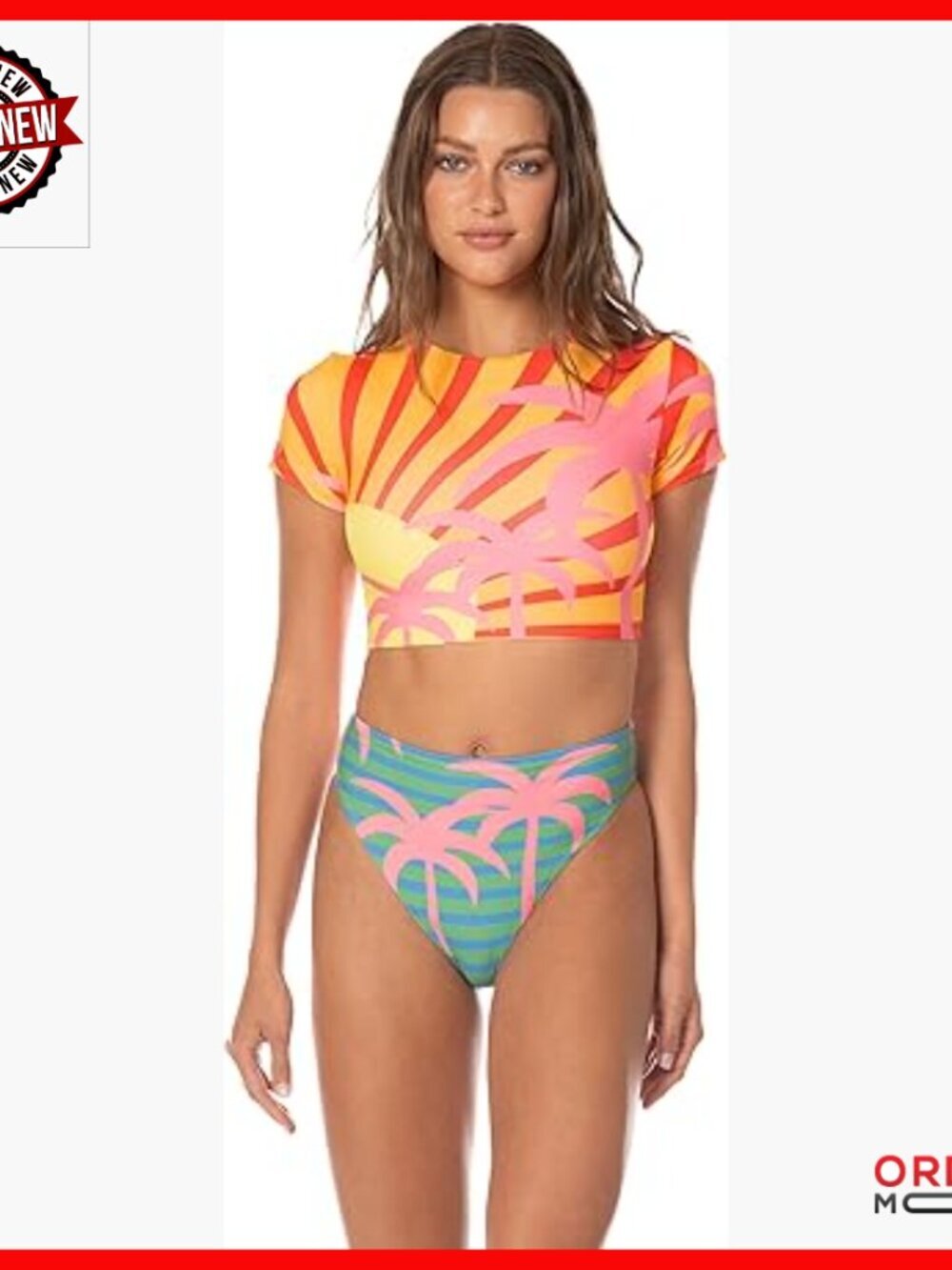 Reversible Swim Crop Top with Medium Support, Fitted Fit